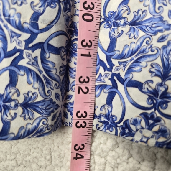 Mango Small Blue White Cotton Printed Lined Back Zip Midi Back Zip Pockets - Picture 15 of 16
